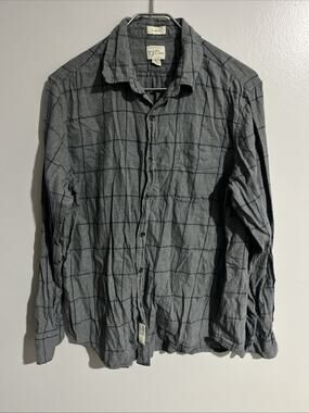 J Crew Shirt Mens Large Gray Windowpane Plaid Button Up Brushed Twill Preppy